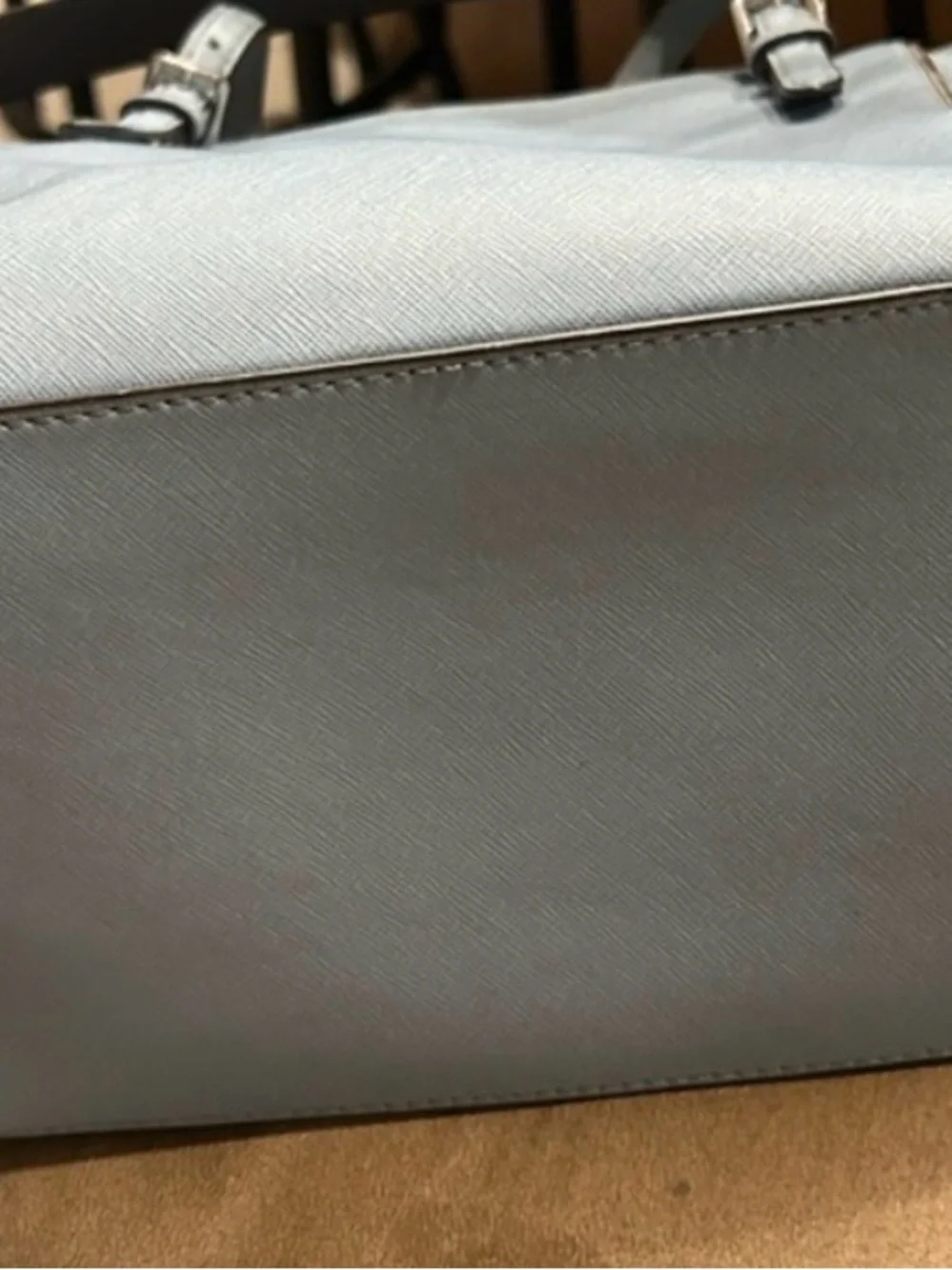 MICHAEL KORS Powder Blue Saffiano Leather Tote with Gold Trim - Picture 8 of 10